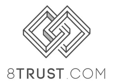 8Trust logo 25 percent smaller and greyscale